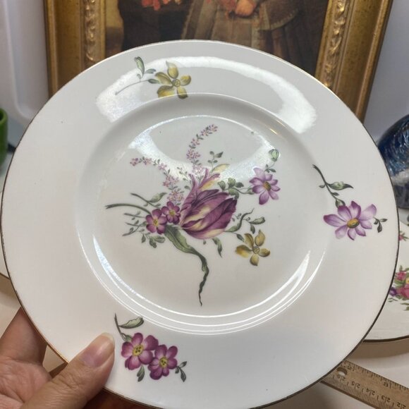 3 different floral Crown Bone China 8 1/2" Luncheon Plates Staffordshire England - Picture 2 of 13